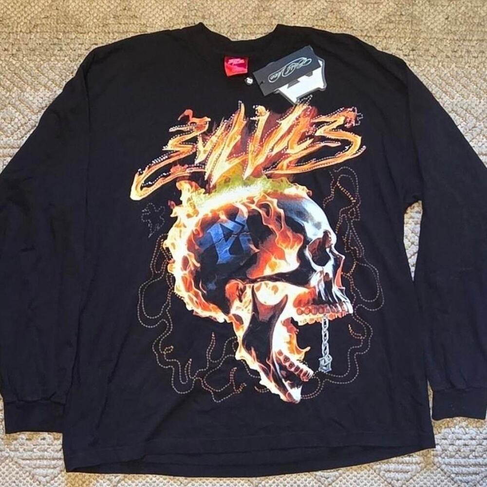 Evil Vice Flaming Skull Long Sleeve Size 2XL
